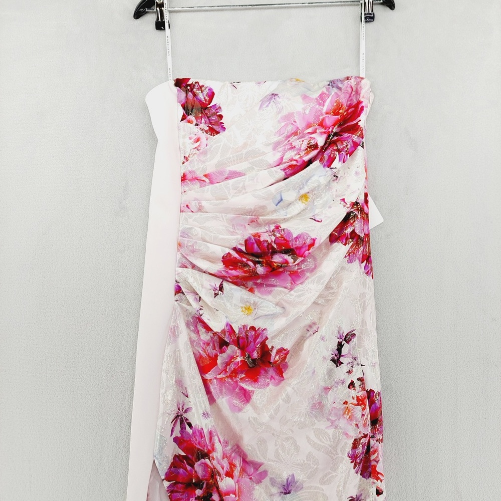 NEW Guess by Marciano Pink Floral Bomb Silk  Strapless Maxi Dress Gown P1791 - Picture 4 of 11
